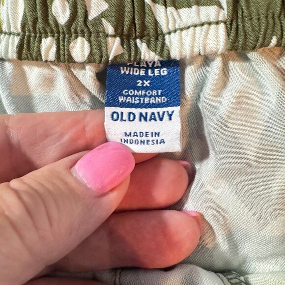 Old Navy Plus sz 2X High Rise Playa Wide Leg Pant Olive Green Floral Print - Picture 4 of 12